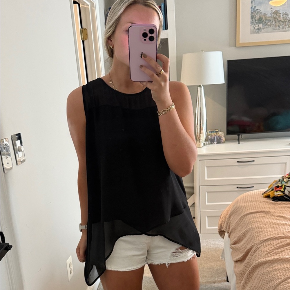 Tua Black Sheer Layered Tank Top